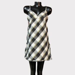 62 Vintage 90's Roxy Plaid Mini Dress Pockets Womens Medium Black White Auction